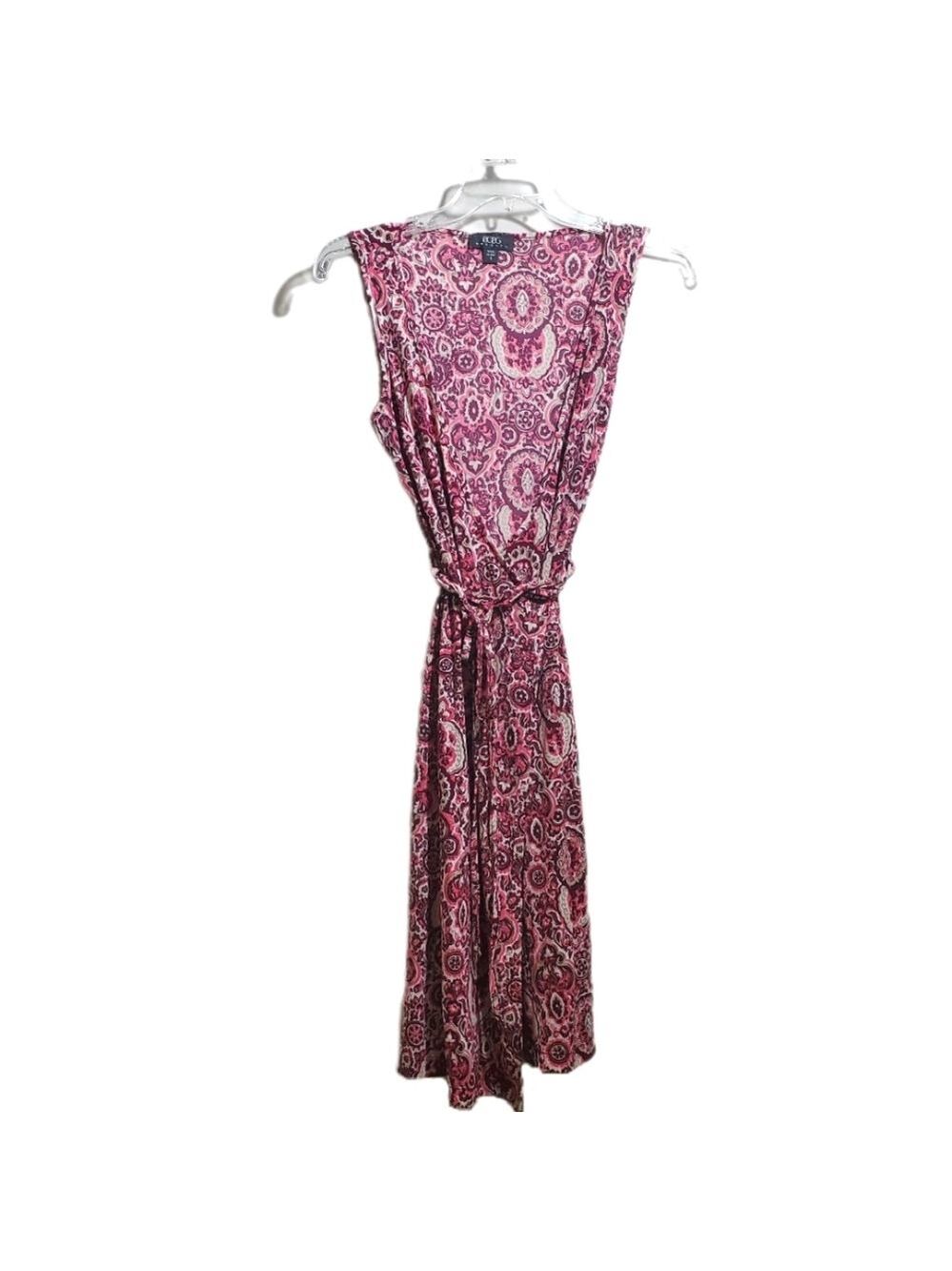 BCBG Sleeveless Wrap Dress Pink Paisley Pattern Knit Size Small Vintage EUC